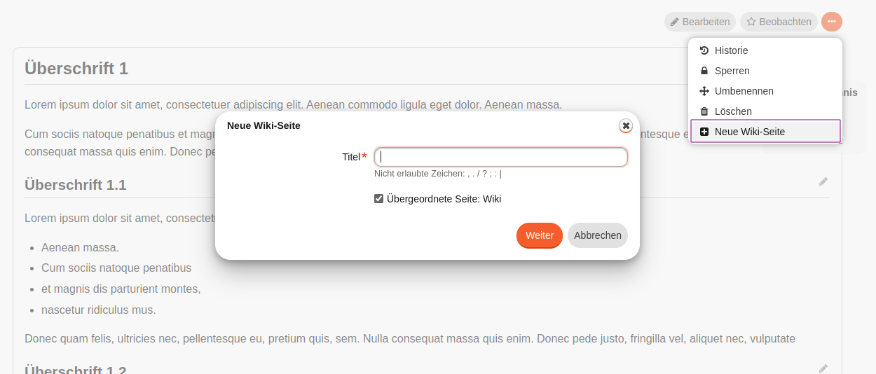 modul wiki neue seite