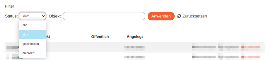 objekte liste filter