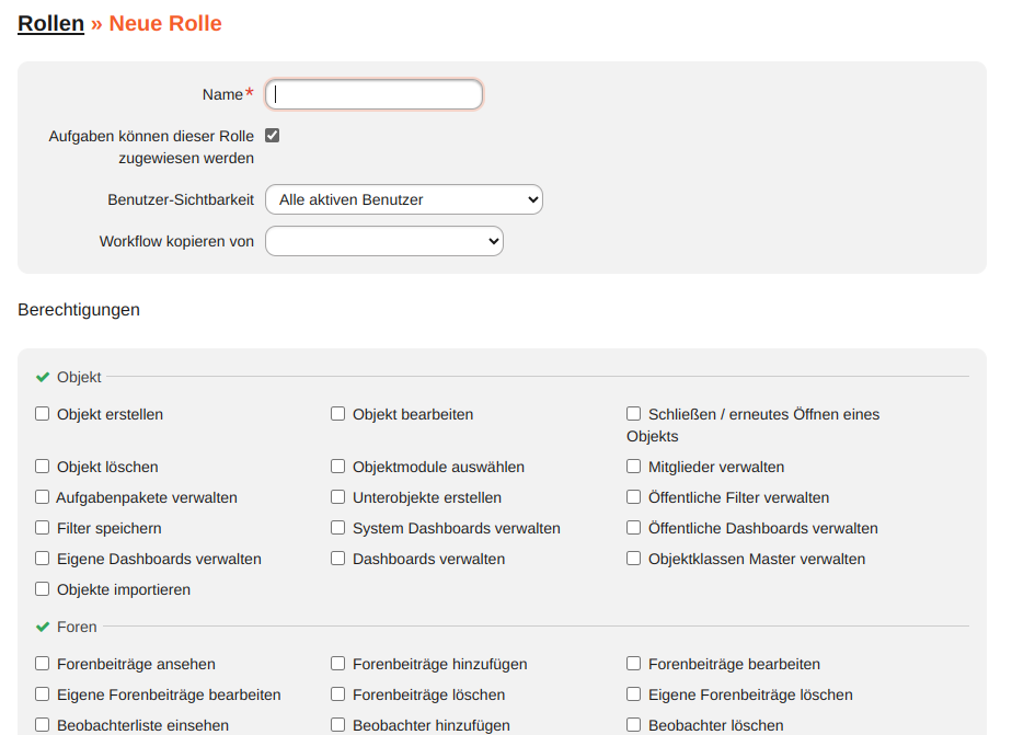 Rollen und Rechte » neue Rolle