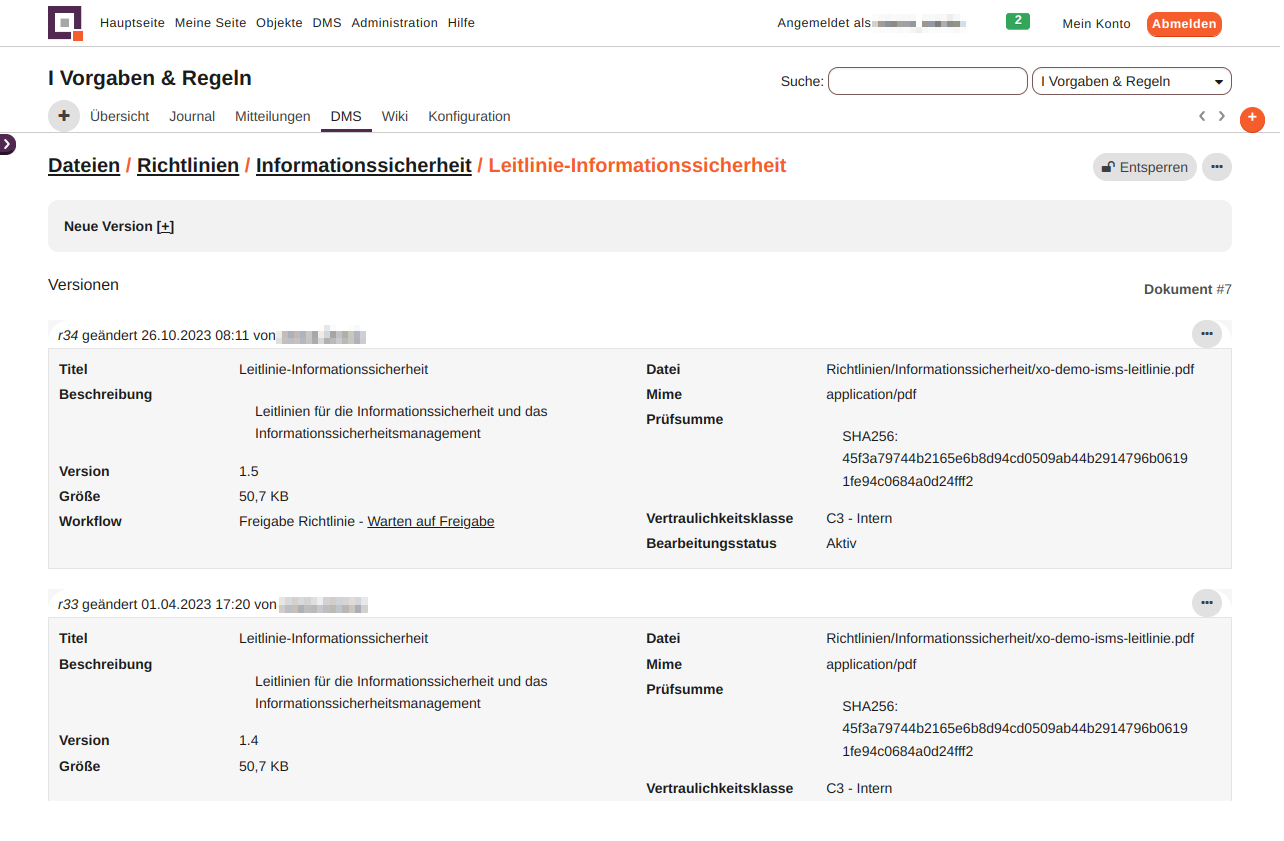 modul dms versionierung
