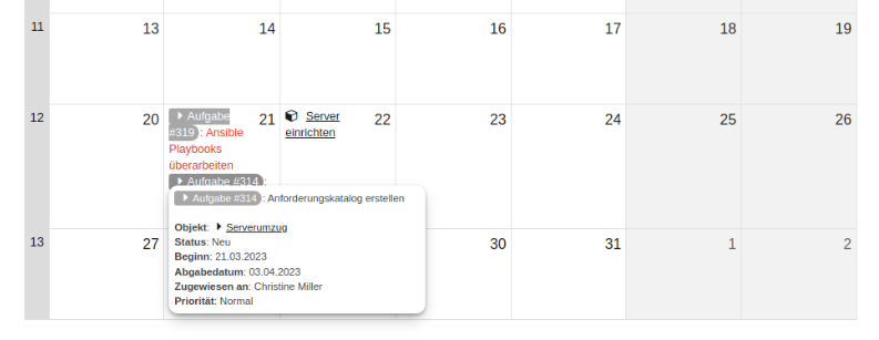 modul kalender mouse over