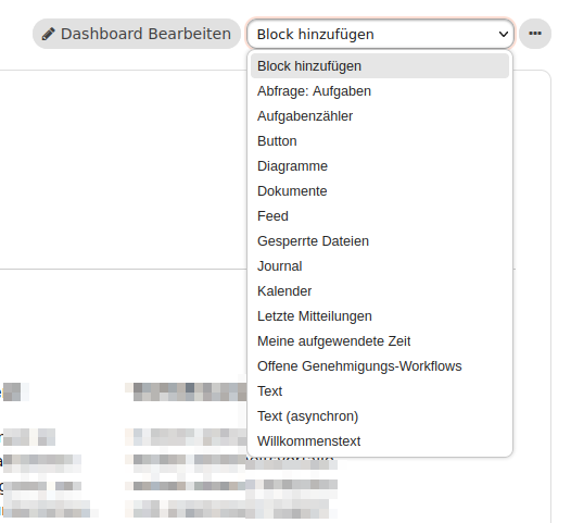 modul dashboard block hinzufuegen