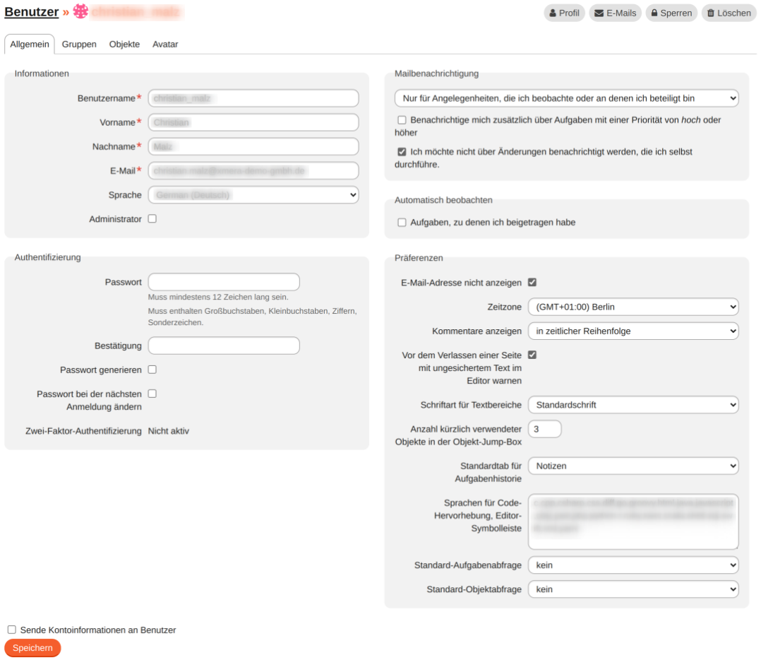 Benutzerdaten allgemein