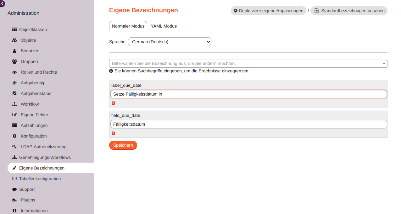 Eigene Bezeichnungen bearbeiten