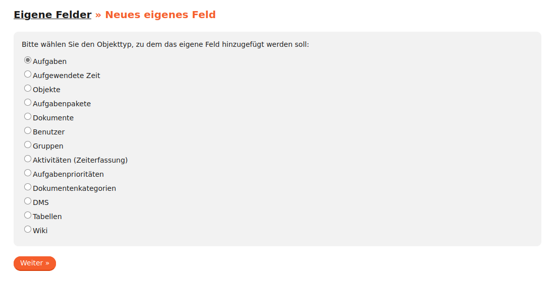 Neues Feld | Funktionsmodul wählen