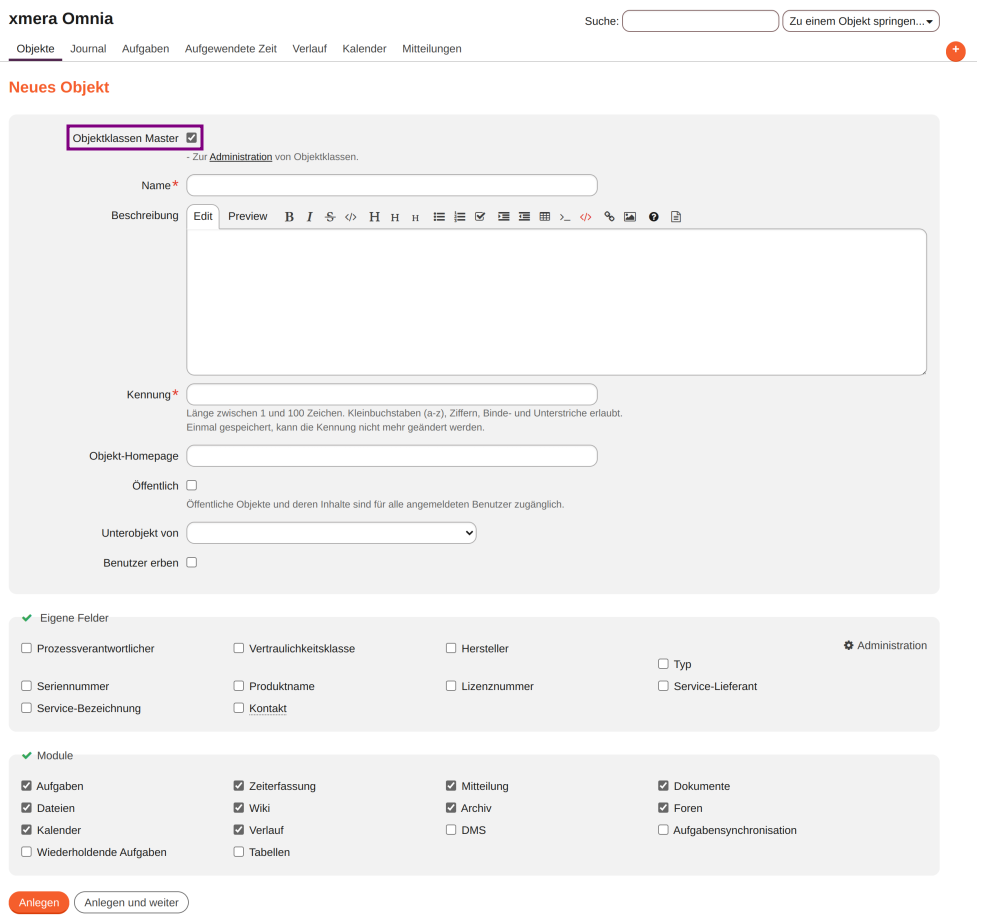 objektklassen neues objekt