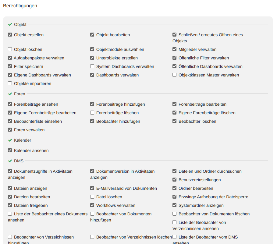 Rollen und Rechte » Berechtigungen