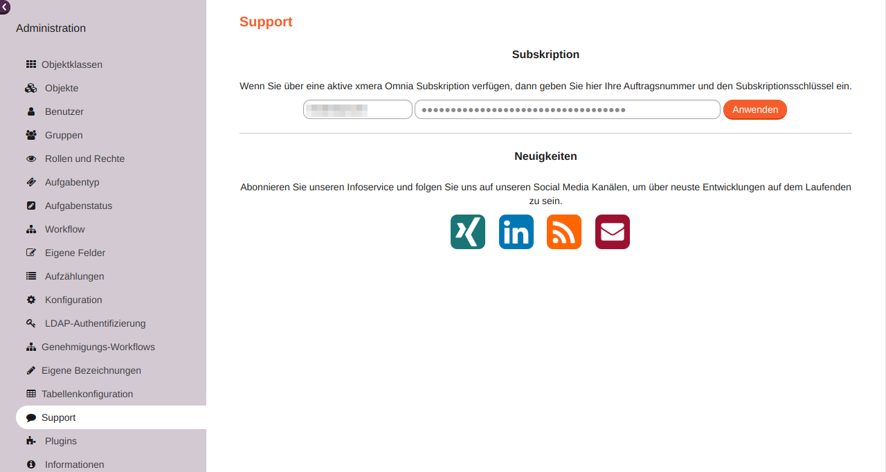 support schluessel eingabe