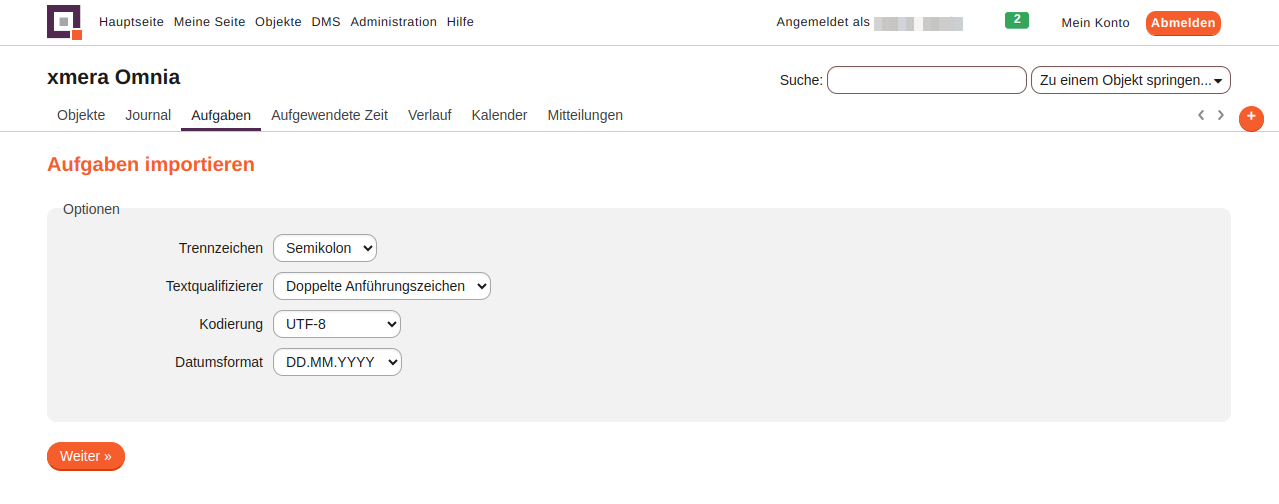 modul aufgaben import csv optionen