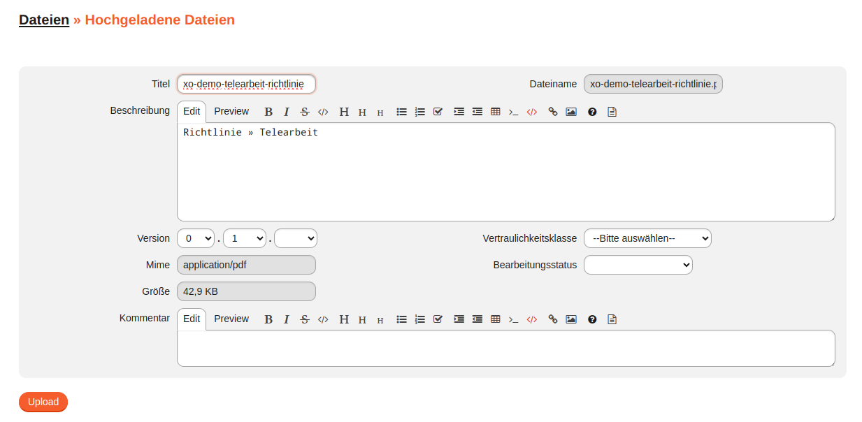 modul dms hochgeladene datei