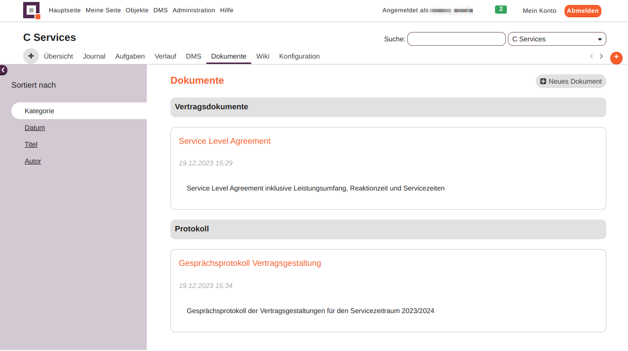 modul dokumente uebersicht
