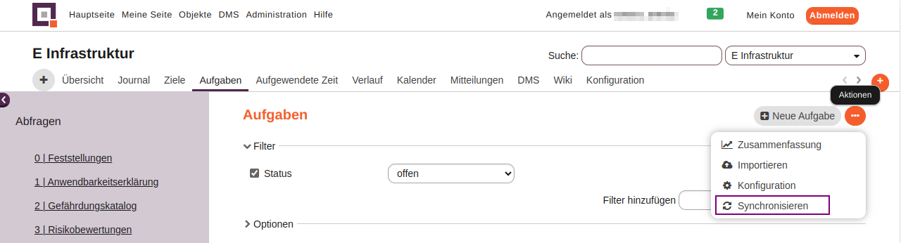 modul sync 3 punkte menue
