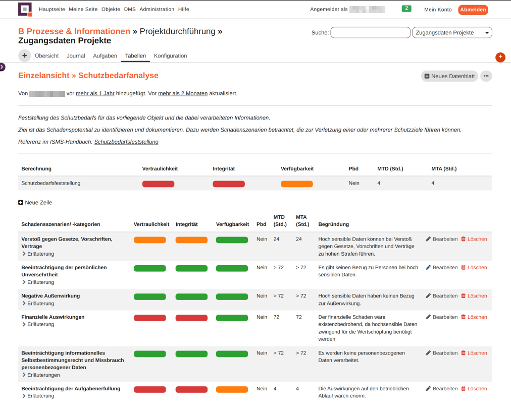 modul tabellen berechnung