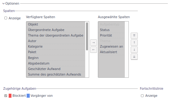 modul verlauf optionen