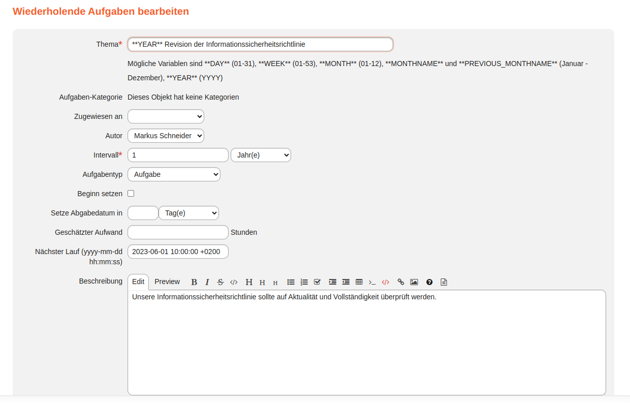 Wiederholende Aufgaben erstellem