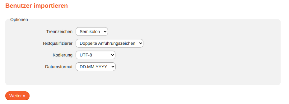 CSV Optionen für den Objektimport