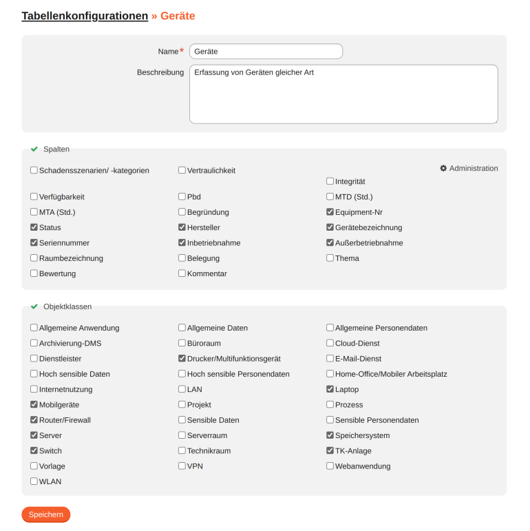 Tabellenkonfiguration bearbeiten