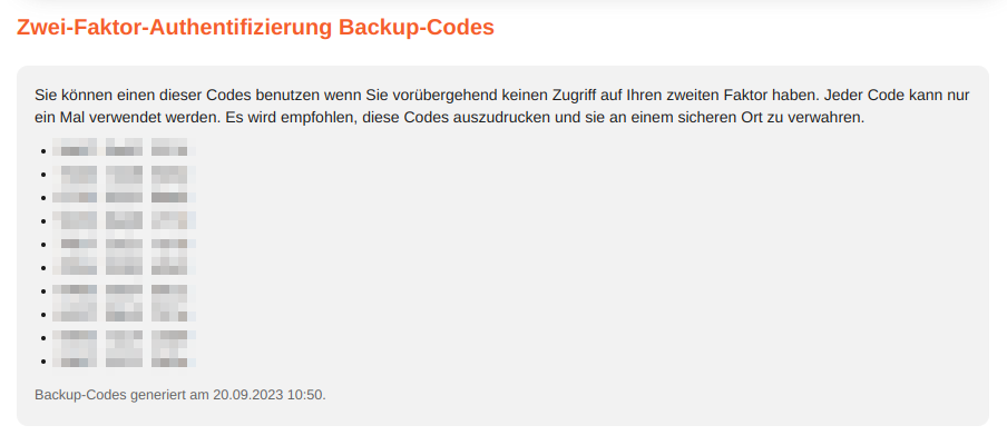individuell konto 2f backupcode