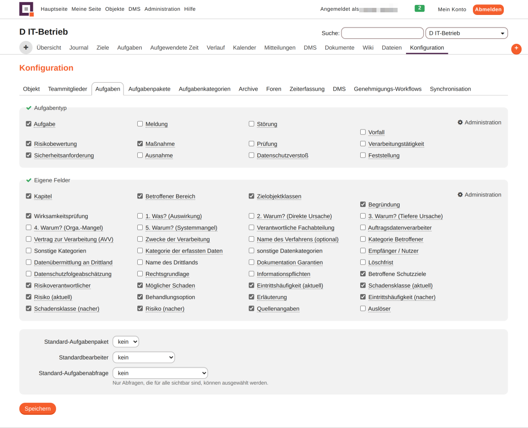 modul aufgaben konfigurieren