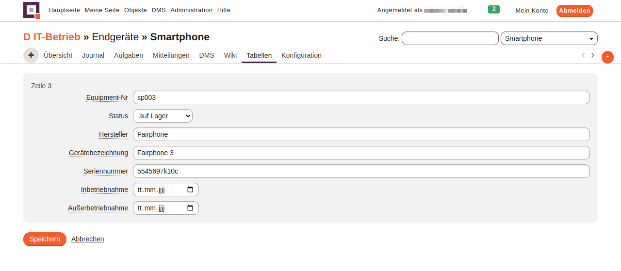 modul tabellen zeile bearbeiten