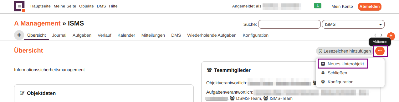Neues Unterobjekt