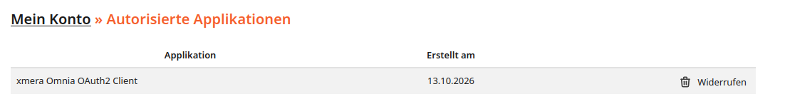 Liste der autorisierten Applikationen